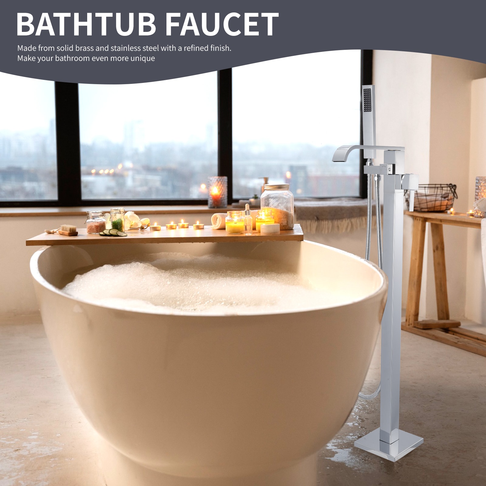 Freestanding Waterfall Bathtub Faucet With Hand Shower Chrome_voghion.com